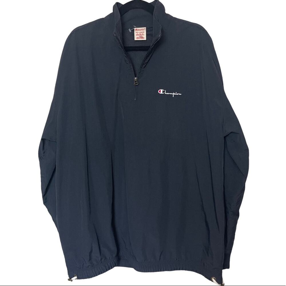 Champion Long Sleeve Windbreaker Half Zip Pullover Black Size XXL